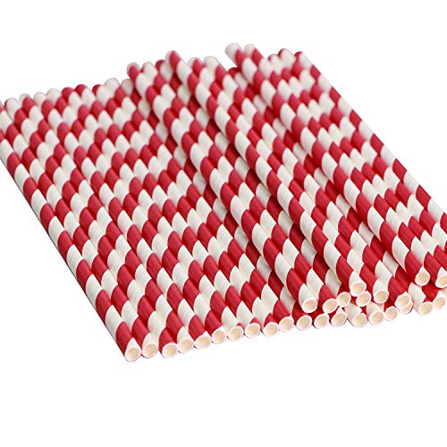 Webake Paper Straws Biodegradable Bulk 200 Red Striped Drinking Straws, Great Alternative Disposable Straws to Plastic Straws Eco Friendly Straw for Valentine's Day Party, Cake Pop Sticks